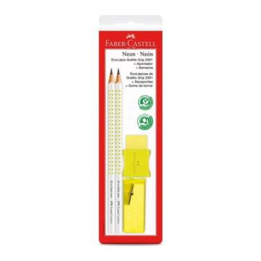 Imagem de Ecolápis Grafite Kit Com Borracha E Apontador - Amarelo Neon - Faber C