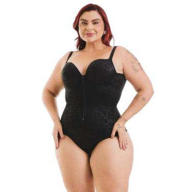 Imagem de Modelador Feminino Zíper Com Bojo Estampado Vi Lingerie, 44, Preto