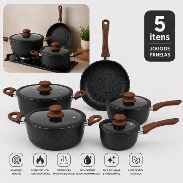 Imagem de Conjunto Jogo De Panelas 5 Peças Indução Ceramica Panela Caçarola Frig