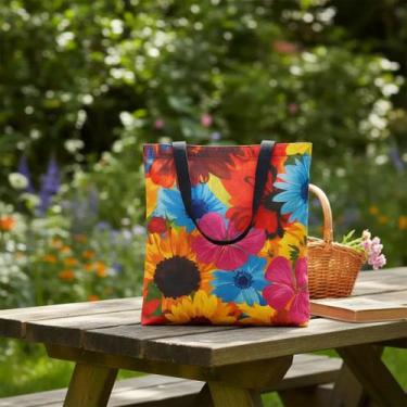Imagem de Bolsa Ecológica Floral Colorida em Algodão Reciclado - Gemini Náutica