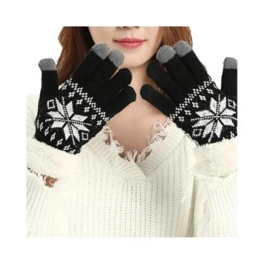 Imagem de Luvas De Inverno Femininas Em Cashmere Grosso, Tricotadas Com Estampa 