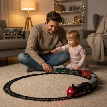 Imagem de Trem Locomotivo Infantil com Luz, Trilhos e 3 Vagões Coloridos - Brinq