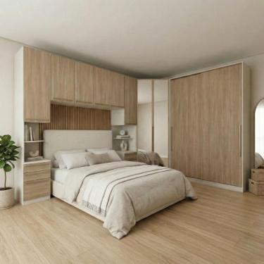 Imagem de Quarto Modulado Casal 5 Peças Bellagio Casa 812, Areia HP/Jequitibá
