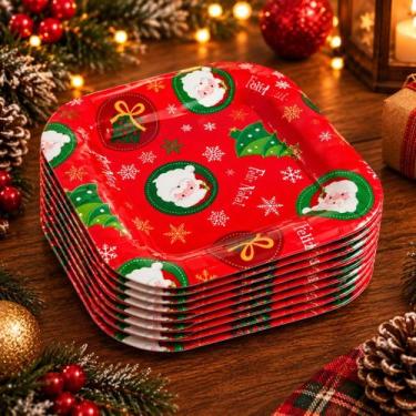Imagem de Prato Natalino Sobremesa Petiscos Mesa Posta Decoraçao Natal 17cm - No