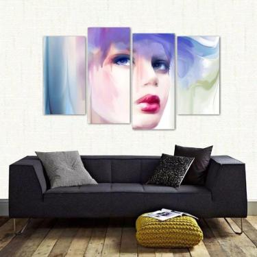 Imagem de Quadro Mulher Abstrato Sala Mosaico Em Tecido 4 Peças 1