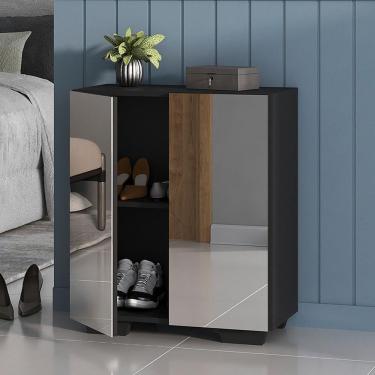 Imagem de Sapateira 2 Portas com Espelho Nina Multimóveis Preta