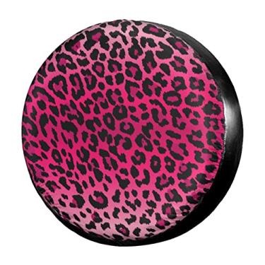 Imagem de Capa de pneu sobressalente com estampa de leopardo rosa, à prova d'água, à prova de poeira, à prova de raios UV, capa para pneu com roda solar, adequada para Jeep, Trailer, RV, SUV e muitos veículos de 43 cm