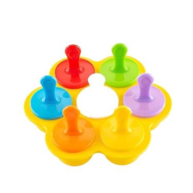 Imagem de Bandeja de cubo de gelo molde de picolé molde de sorvete de silicone máquina de gelo reutilizável de 7 células com bandeja vara congelador suco cubo de gelo bandeja de gelo molde de cubo de gelo (cor: amarelo)