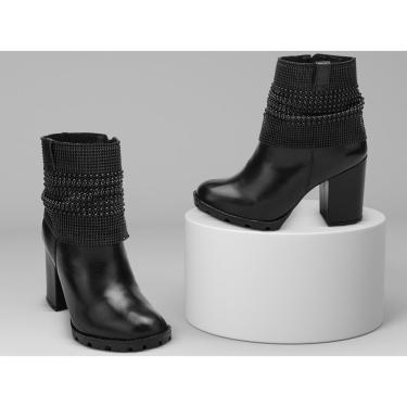 Imagem de Bota Coturno Feminina Couro Zíper Apliques Cano Médio Casual