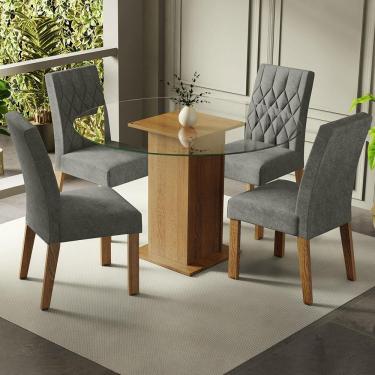 Imagem de Conjunto Sala de Jantar Mesa Tampo de Vidro Redondo 4 Cadeiras Rustic/Silver Irene Madesa