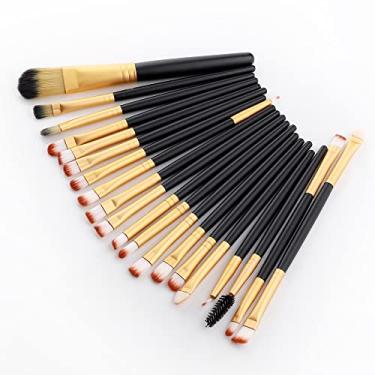 Imagem de Conjunto de pincéis de maquiagem macio e macio, base de sombra para os olhos, pó cosmético feminino, mistura de beleza, ferramenta de beleza, 20 peças ouro preto
