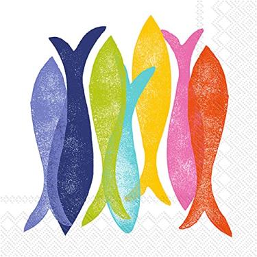 Imagem de Boston International Guardanapos de papel para bebidas de coquetel com 3 camadas, 13 x 13 cm, carimbo de mão peixe