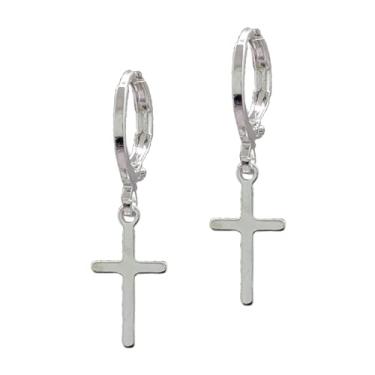 Imagem de Brinco Folheado a Prata Argolinha Click Cruz - Semijoia
