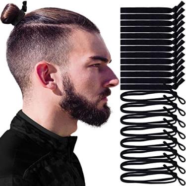 Imagem de PAGOW 40 peças de laços de cabelo para homens, faixas de cabelo masculinas com nó super elásticas, suporte de acessórios de laço de cabelo largo plano para coque masculino, cabelo longo e encaracolado grosso (preto)