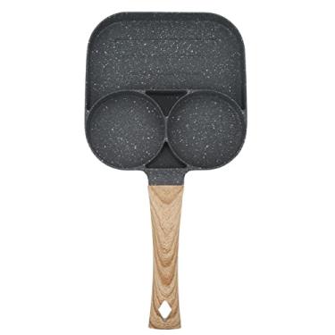 Imagem de frigideira de grelha dividida de 3 seções,Frigideira de vários ovos, frigideira antiaderente para omelete, frigideira para hambúrguer de ovo, molde para omelete de café da manhã antiaderente com alça