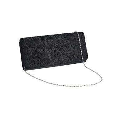 Imagem de JAMBHALA Bolsa Clutch de Renda Floral Elegante Formal com Corrente Ajustável (preto)