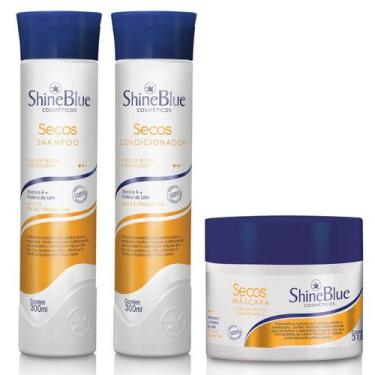 Imagem de Kit Cabelos Secos Shine Blue Shampoo Condicionador Máscara