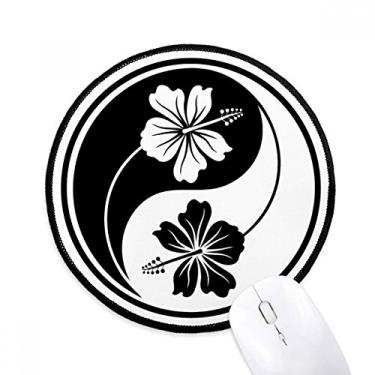 Imagem de Mousepads redondos com design de flor Yin-yang Budista e bordas costuradas pretas para presente de escritório