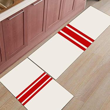 Imagem de Tapete de corredor de cozinha, decoração do dia de São Patrício vermelho listrado antiderrapante tapete de corredor, tapete de porta tapete para lavanderia, banheiro, quarto, conjunto de 2