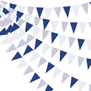 Imagem de Decorações de festa azul marinho, branco e prata, azul marinho, bandeira triangular, bandeira, bandeira, bandeira, bandeira, bandeira, bandeira, para aniversário, casamento, chá de bebê, náutico Ahoy Achor, pirata, artigos de decoração de festa temática