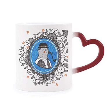 Imagem de Chapéu de pombo, folha de flor, desenho animado, caneca sensível ao calor, caneca de grés que muda de cor vermelha