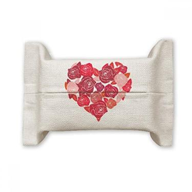 Imagem de Rosa em formato de coração rosas Dia dos Namorados Suporte de capa de papel para lenços faciais Saco de linho de algodão