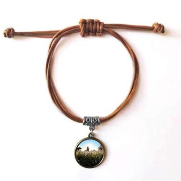 Imagem de DIYthinker Cenário de natureza ciência sol verde florestal pulseira pulseira de couro corda marrom joia presente