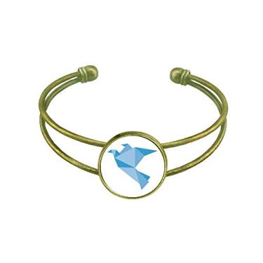 Imagem de Bracelete com padrão de pombo azul abstrato origami joia de punho aberto retrô