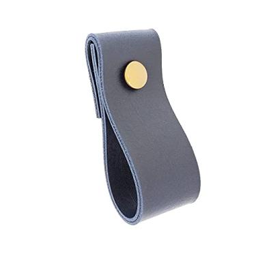 Imagem de Puxador Dobi Parafuso - Textura de Couro Azul Marinho - Parafuso Dourado