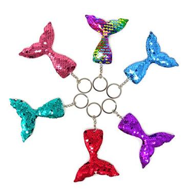 Imagem de Honbay 6 peças de lantejoulas reversíveis com glitter, caudas de sereia, chaveiros, lembrancinhas de festa para festa temática de sereia