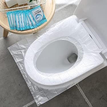 Imagem de Pacote com 100 capas descartáveis de plástico para vaso sanitário, à prova d'água e antiderrapante, embrulhadas individualmente para viagens, protetores de assento de vaso sanitário