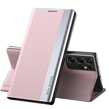 Imagem de Capa de couro para Samsung Galaxy S23 Ultra/S23 Plus/S23, capa flip magnética, capa protetora com suporte de corpo inteiro, rosa, S23 de 6,1 polegadas