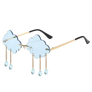 Imagem de Dollger Óculos de sol sem aro para mulheres, retrô, colorido, Halloween, Rave, anos 90, fofo, festa discoteca, óculos engraçados, Armação dourada/lente azul claro, one size fits most