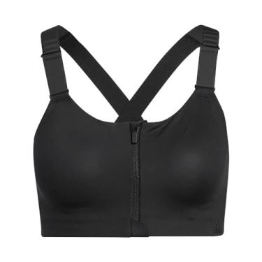 Imagem de adidas Sutiã feminino de treinamento com zíper frontal de alto suporte, Preto/branco, (30) 30C