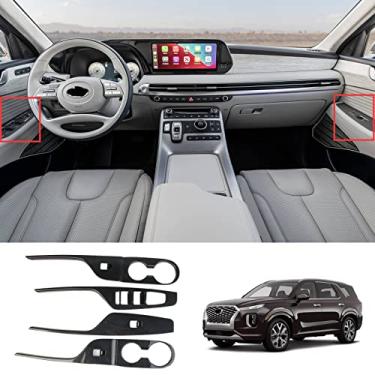 Imagem de APEXRA Painel de elevação de janela de porta de carro, interruptor de vidro, para Hyundai Palisade 2019 2020 2021 2022 2023 acessórios, protetor de estilo adesivo de peças automotivas (fibra de carbono)