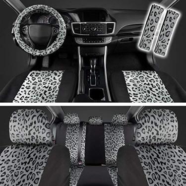 Imagem de ComfySeats Capas de assento de carro de veludo com dois tons de leopardo cinza em preto 9 peças