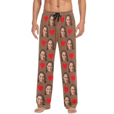 Imagem de Calças de pijama personalizadas para homens com foto personalizada laranja calça de pijama masculina, Chá cinza, P