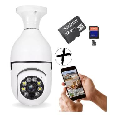 Imagem de Camera Lâmpada Wifi Ip yoosee Segurança Panorâmica Giratória 360 1080P + cartão de memória 32G SanDisk/com Visão Noturna, Câmera espiã, Pet, crianças, idosos, viagens