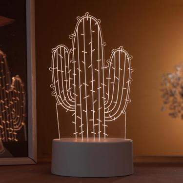 Imagem de Luminária led 3d, abajur de mesa, cacto com espinhos