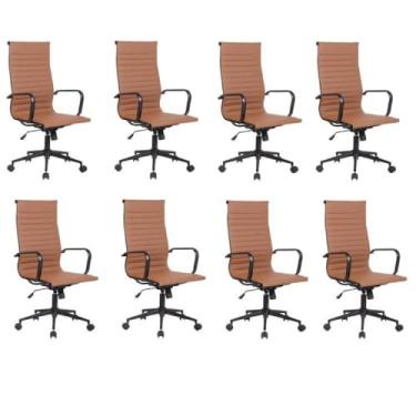 Imagem de Conjunto 8 Cadeiras de Escritório Presidente Sevilha com Base Office aço preto Rivatti Marrom