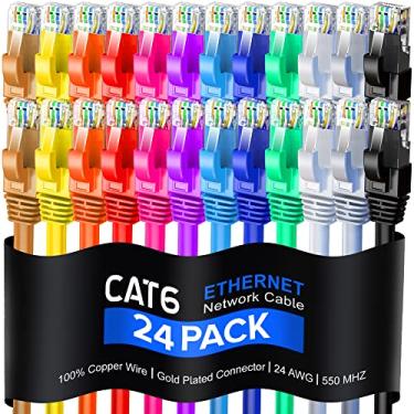 Imagem de Maximm Cabo Ethernet de 2,4 m de cobre puro Cat 6, certificado pela UL, LAN UTP Cat6, cabo de internet de rede RJ45 – 2,4 m multicolorido (pacote com 24)