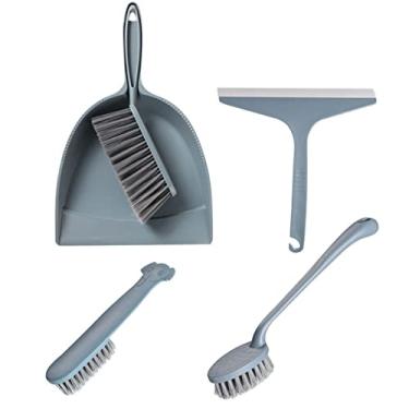 Imagem de Conjunto de 5 mini vassouras e pá de lixo - escova de limpeza pequena, rodo de silicone, conjunto de vassoura e pá de lixo, conjunto de escova e bandeja de poeira pequena para mesa, casa, utensílios