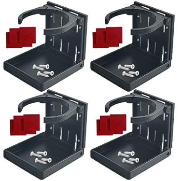 Imagem de Socpuro Pacote com 4 braços ajustáveis dobráveis porta-copos universal montado na parede copo de carro suporte de garrafa com parafusos e fitas para carro, caminhão, barco, casa, escritório, preto