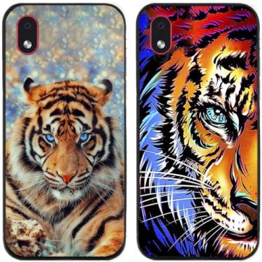 Imagem de 2 peças coruja lobo leão tigre gato pilha golfinhos pug husky cão dinossauro panda capa de telefone traseira gel TPU para Samsung Galaxy A3 Core (tigre)