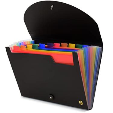 Imagem de CNK Pasta de arquivo expansível com 13 bolsos, arquivo organizador de documentos A4 expansível sanfonado, caixa organizadora de arquivos acordeão com separadores de adesivos para arquivos de documentos, cartas, correspondência..