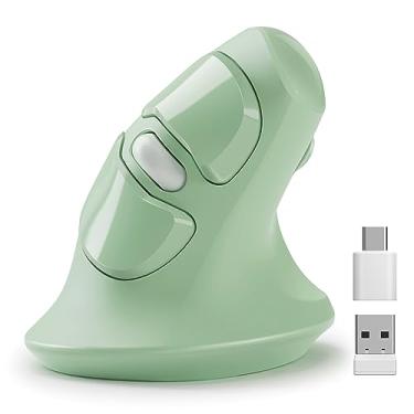 Imagem de Mouse ergonômico MicroPack, mouse vertical sem fio com receptor USB A e tipo C, design ergonômico reduz a tensão muscular, 6 botões 800/1200/1600 DPI mouse para Windows, Mac, PC, laptop, verde