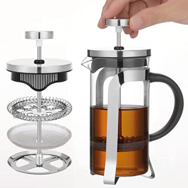 Imagem de French Press Cafeteira de café e chá de dose única para cafeteiras de vidro clássico 304 de aço inoxidável prensa de café resistente ao calor borossilicato engrossado para presente de viagem de