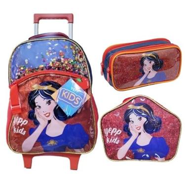 Imagem de Kit Escolar Mochila de Rodinha Lancheira Térmica e Estojo Duplo Princesa Branca de Neve Yepp MIF5330 (Vermelho)