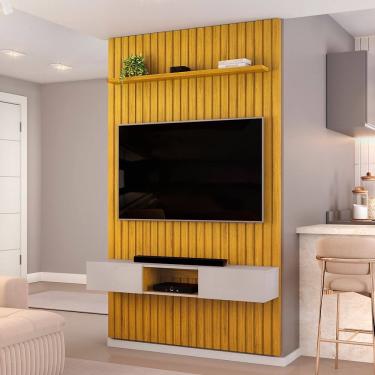 Imagem de Painel para TV até 60 Polegadas com Bancada Suspensa 02 Portas Trento 1.4 Cedro Ripado Bali DJ Móveis