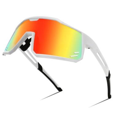 Imagem de FEISEDY Óculos de sol esportivos envolventes anos 80 viseira masculina feminina óculos de sol de beisebol escudo externo B4125, Moldura branca/espelho vermelho, 145MM